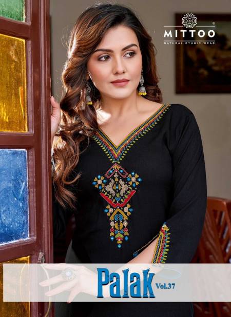 Palak Vol 37 By Mittoo Rayon Embroidery Kurtis Wholesalers In Delhi Catalog